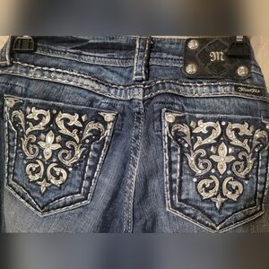 Miss Me Women's Dark Blue Embellished Bootcut Jeans Size 27 Style No. JP5395B